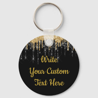 Personalised Black and Gold Glitter Drip Custom Key Ring