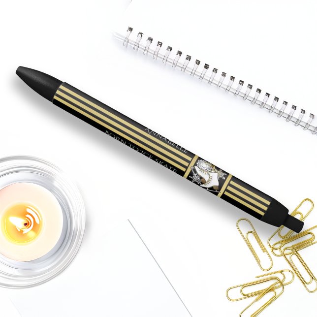 Personalised Black and Gold Glitter Ice Skating Black Ink Pen (Creator Uploaded)