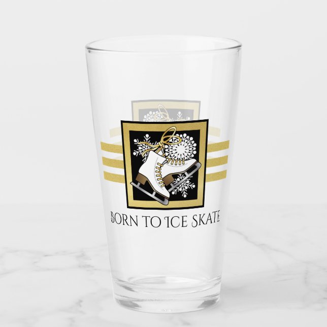 Personalised Black and Gold Glitter Ice Skating Glass (Front)