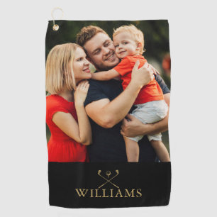 Personalised Black And Gold Golf Clubs Photo Golf Towel