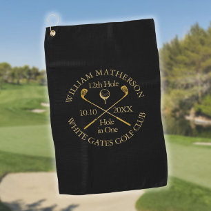 Personalised Black And Gold Hole in One Golf Towel