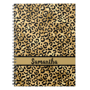 Personalised Black and Gold Leopard Print  Notebook