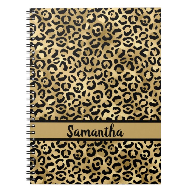 Personalised Black and Gold Leopard Print  Notebook (Front)