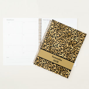 Personalised Black and Gold Leopard Print Planner