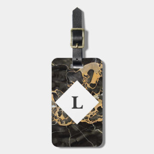 Personalised Black and Gold Marble luggage tag