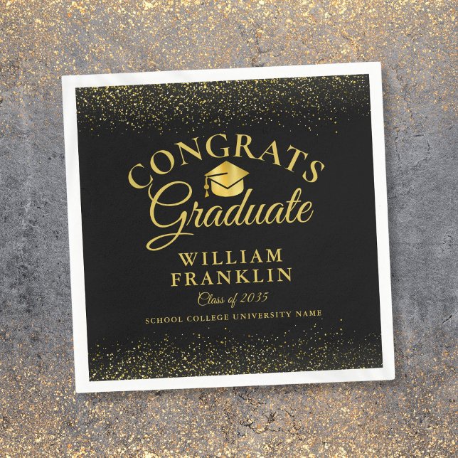 Personalised Black And Gold Modern Graduation Napkin (Personalized Black And Gold Modern Graduation Napkins)