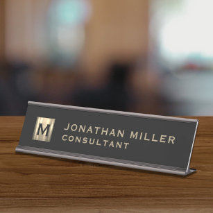 Personalised Black and Gold Monogram Desk Name Plate