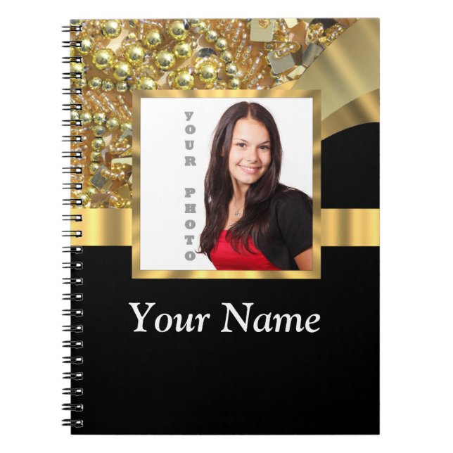 Personalised black and gold spiral notebook (Front)