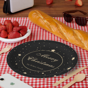 Personalised Black and Gold Starry Night Christmas Paper Plate