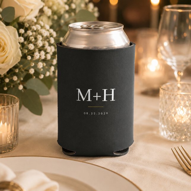 Personalised Black and Gold Wedding Can  Cooler (Creator Uploaded)