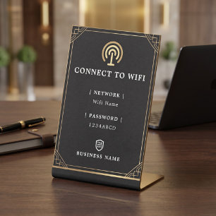 Personalised Black and Gold Wifi Pedestal Sign
