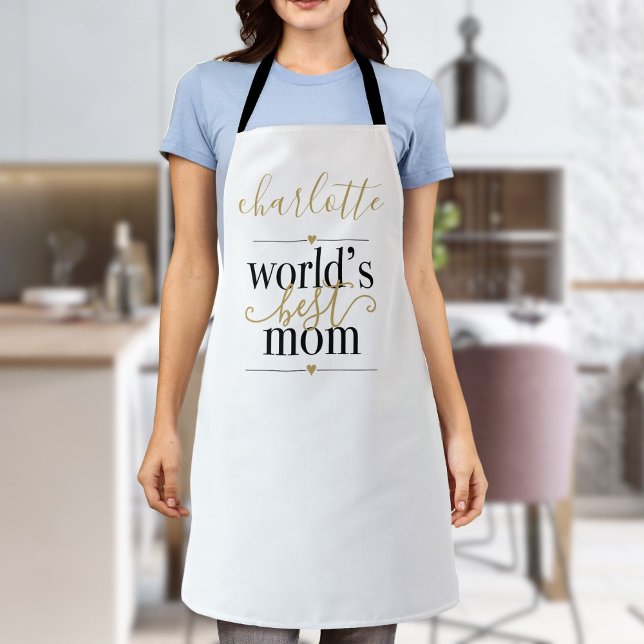 Personalised Black and Gold Worlds Best Mum Apron (Personalized Black and Gold Worlds Best Mom Apron)