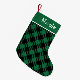 Personalised Black and Green Buffalo Plaid Small Christmas Stocking