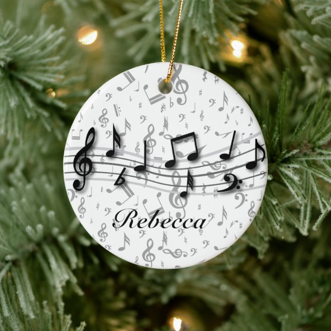 Personalised Black and Grey Musical Notes Ceramic Tree Decoration (Tree)