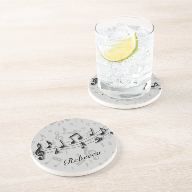 Personalised black and grey musical notes coaster (Side)