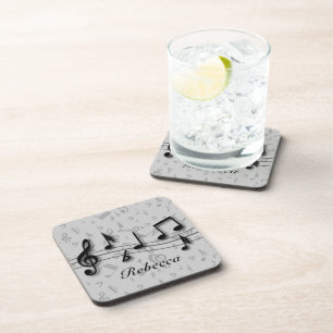 Personalised black and grey musical notes coaster