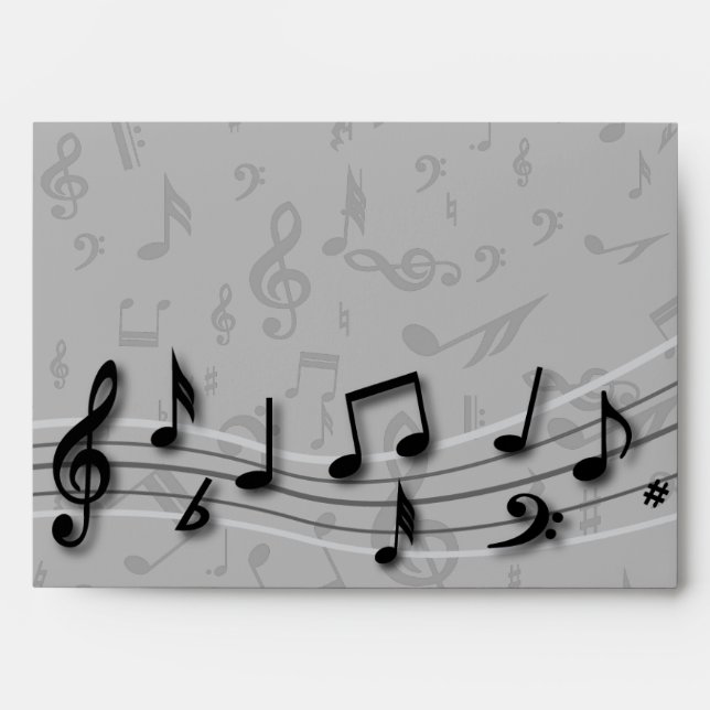 Personalised black and grey musical notes envelope (Front)