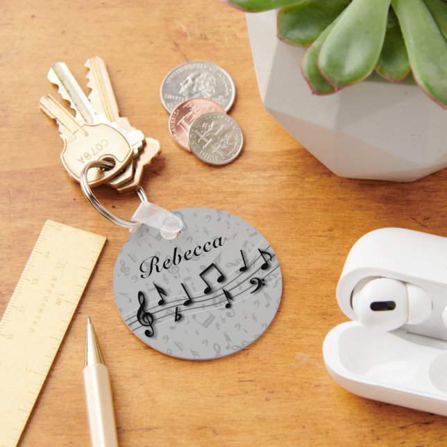 Personalised Black and Grey Musical Notes Key Ring (Desk)