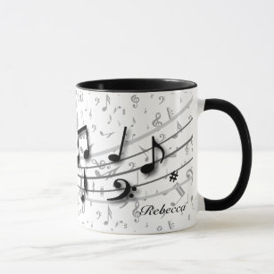 Personalised Black and Grey Musical Notes Mug
