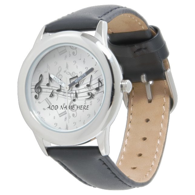 Personalised black and grey musical notes watch (Angled)