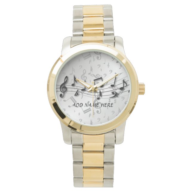 Personalised black and grey musical notes watch (Front)