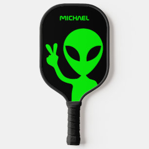 Personalised Black and Lime Green Alien Pickleball Paddle