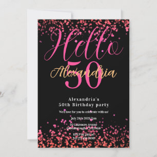 Personalised Black and Pink Glitter 50th Birthday Invitation