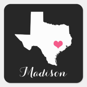 Personalised Black and Pink Texas Home State Square Sticker