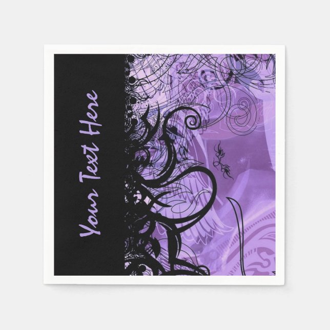 Personalised Black and Purple Goth Pattern Napkins (Front)