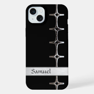 Personalised Black and Silver Chrome iPhone 15 Plus Case