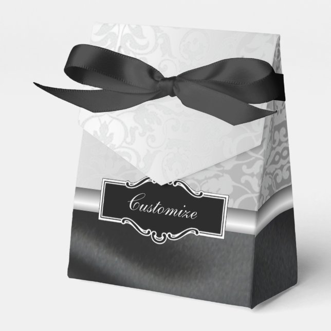 Personalised Black and Silver Damask Favour Box 2 (Front Side)