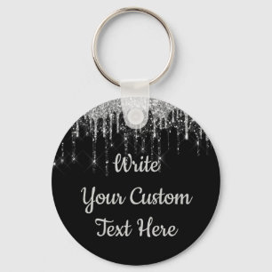 Personalised Black and Silver Glitter Drip Custom Key Ring