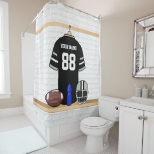 Personalised Black and Silver Grey Football Jersey Shower Curtain