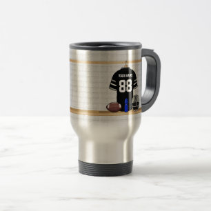 Personalised Black and Silver Grey Football Jersey Travel Mug