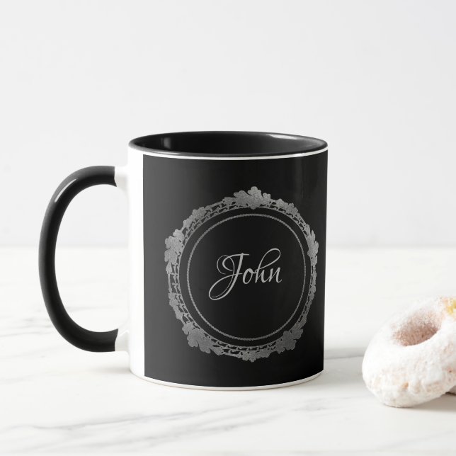 Personalised black and silver mug (With Donut)