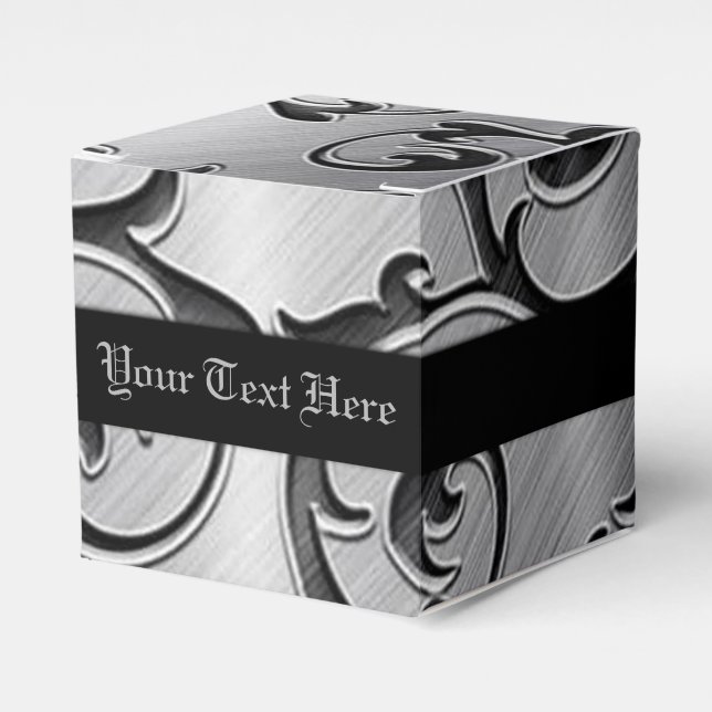 Personalised Black and Silver Pattern Favour Box (Front Side)