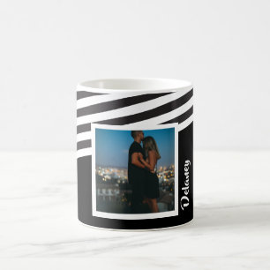 Personalised Black and Striped Pattern Photo Coffee Mug
