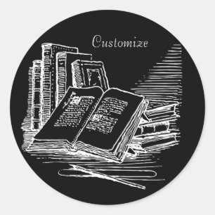 Personalised Black And White Academia Classic Round Sticker