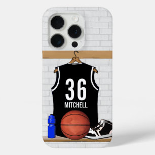Personalised Black and White Basketball Jersey iPhone 15 Pro Case