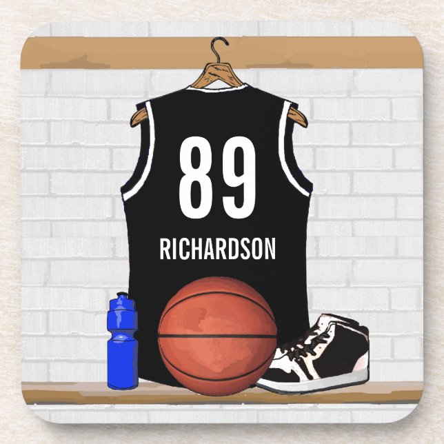 Personalised Black and White Basketball Jersey Coaster (Front)