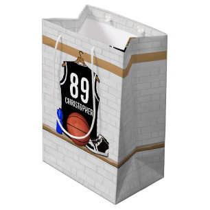 Personalised Black and White Basketball Jersey Medium Gift Bag