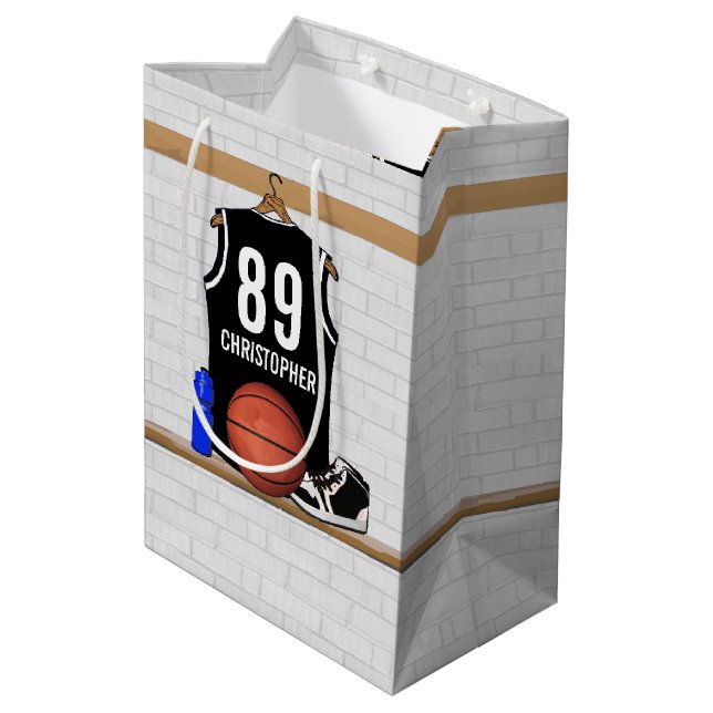 Personalised Black and White Basketball Jersey Medium Gift Bag (Back Angled)
