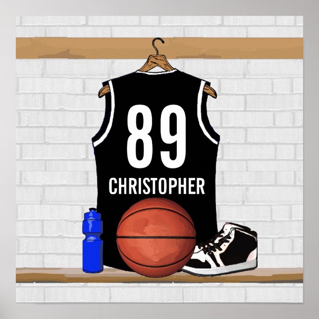 Personalised Black and White Basketball Jersey Poster (Front)