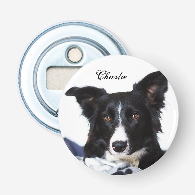 Personalised Black and White Border Collie Bottle Opener (Front)