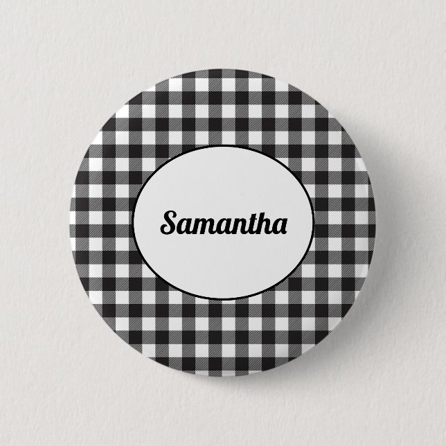 Personalised Black and White Buffalo Plaid 6 Cm Round Badge (Front)