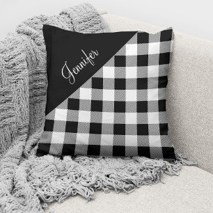 Personalised Black And White Buffalo Plaid Cushion