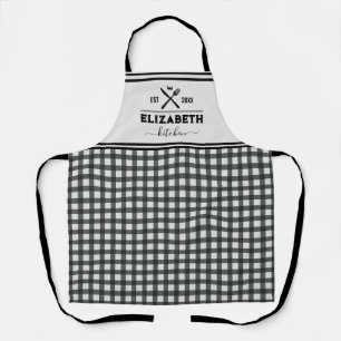 Personalised Black and White Buffalo Plaid Kitchen Apron