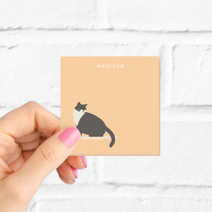 Personalised Black and White Cat Orange Post-it Notes