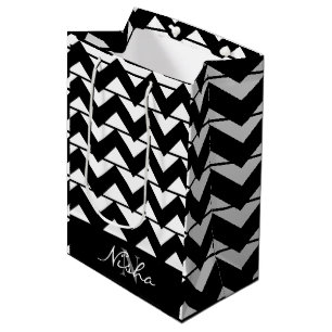 Personalised Black and White Chevron Stripe Medium Gift Bag