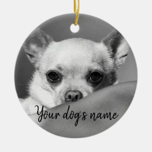 Personalised black and white chihuahua ceramic tree decoration